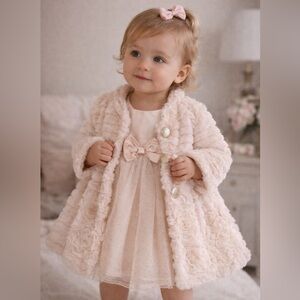 Elegant Cream Faux Fur Baby Coat